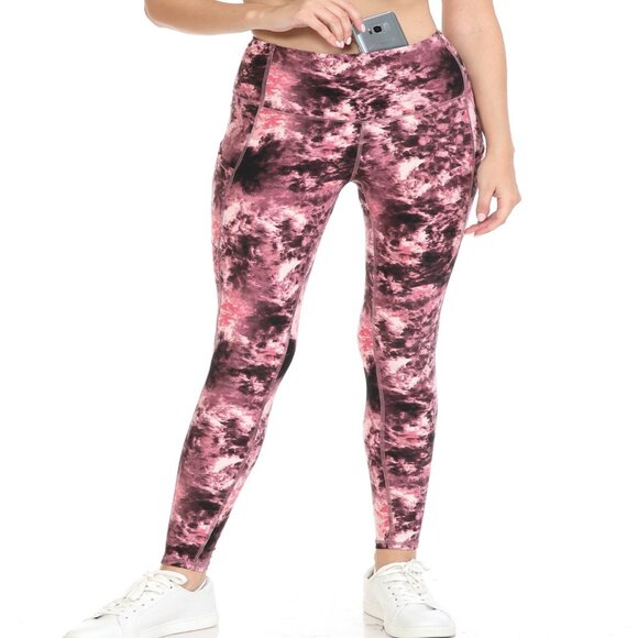 Women's Premium Detail Active Full-Length Leggings w/Pockets Pink Tie Dye S-XL - Picture 3 of 5